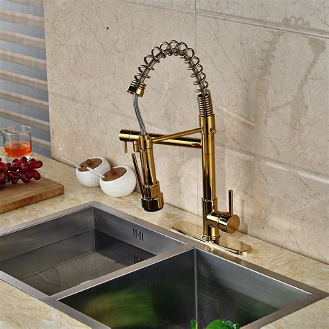 stainless steel sink gold faucet